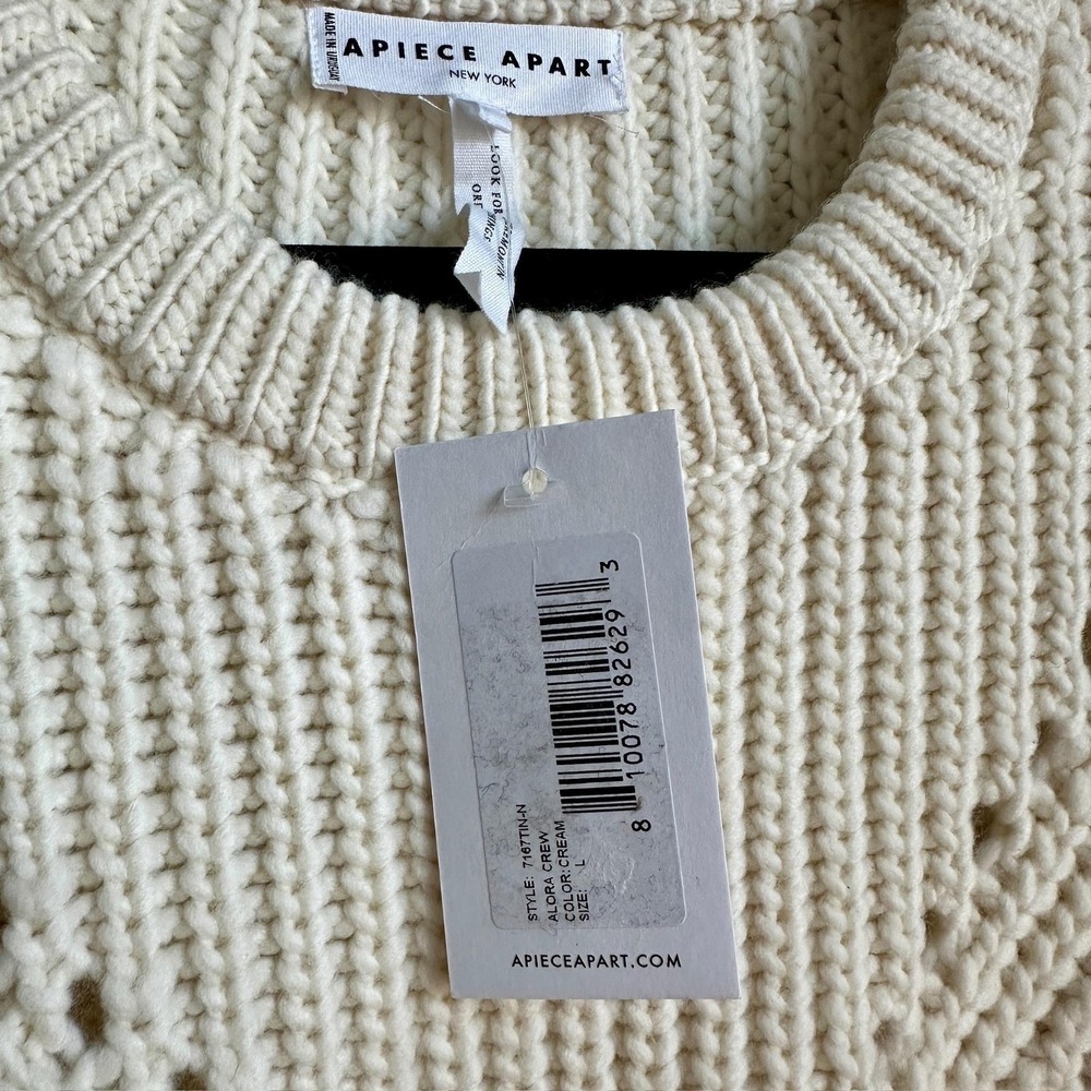 Apiece Apart Sweater Womens Large Ecru Tinitha Lace Merino Wool Chunky Knit NWT - Picture 4 of 10